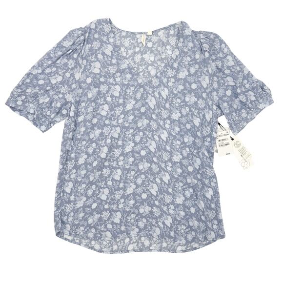 Treasure & Bond blue Blouse pullover Top women's MEDIUM Greta Floral NWT $69 new - Picture 1 of 6